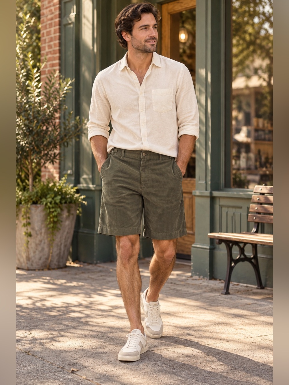 Gap Khakis Men’s Olive Corduroy Buckle Tab Shorts Size 36